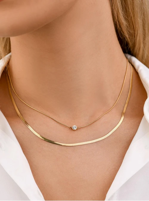 Naszyjnik podwójny, żmijka, kryształek, złoty S308179Z00