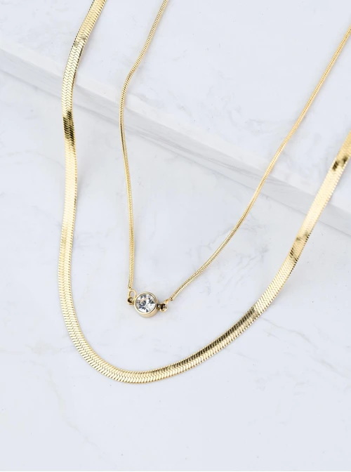 Naszyjnik podwójny, żmijka, kryształek, złoty S308179Z00