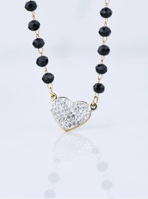 Naszyjnik serce, czarne kryształki, złoty S307865Z01