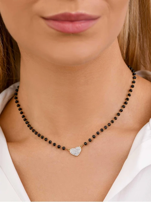Naszyjnik serce, czarne kryształki, złoty S307865Z01
