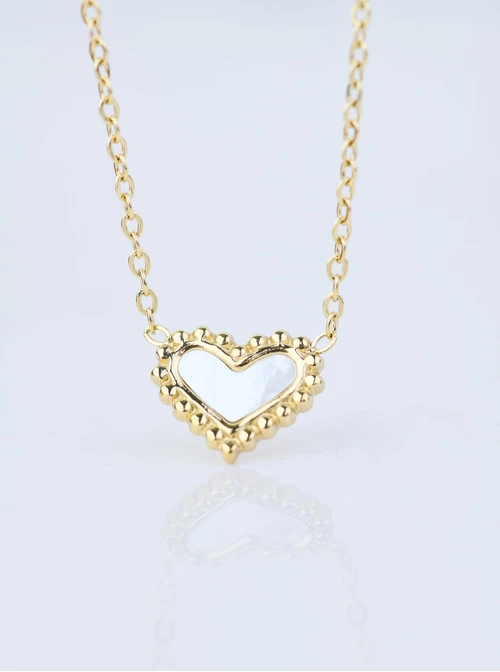 Naszyjnik serduszko z masą perłową, złoty S307729Z00