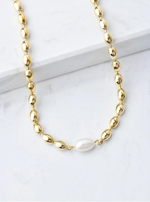 Naszyjnik z perłą rzeczną, złoty S307770Z02