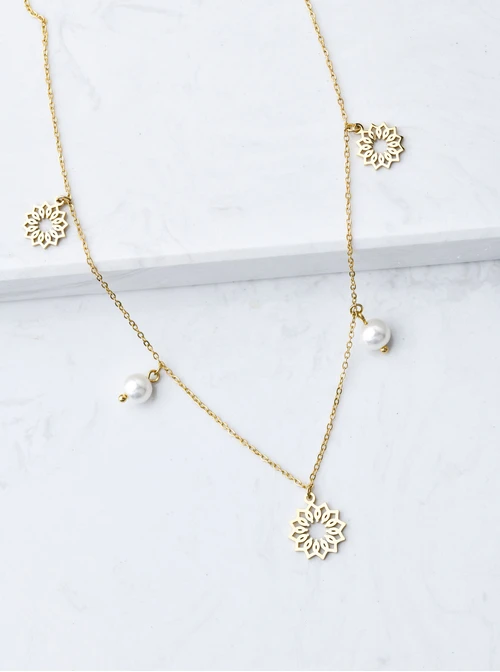 [Zestaw] Naszyjnik Rozeta Vezzi, perełki, złoty S307838Z00