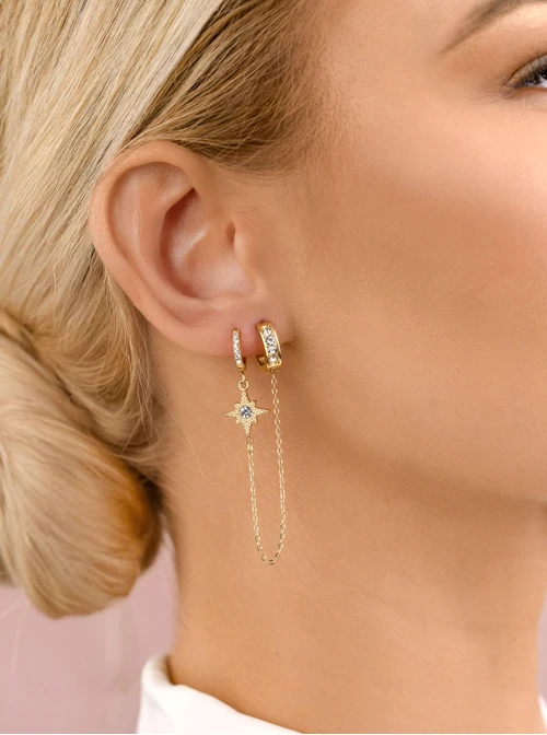 Nausznica gwiazdka z kryształkiem, złoty S208213Z00