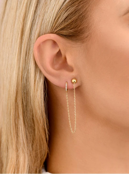 Nausznica kuleczka, kryształki, złoty S208217Z00