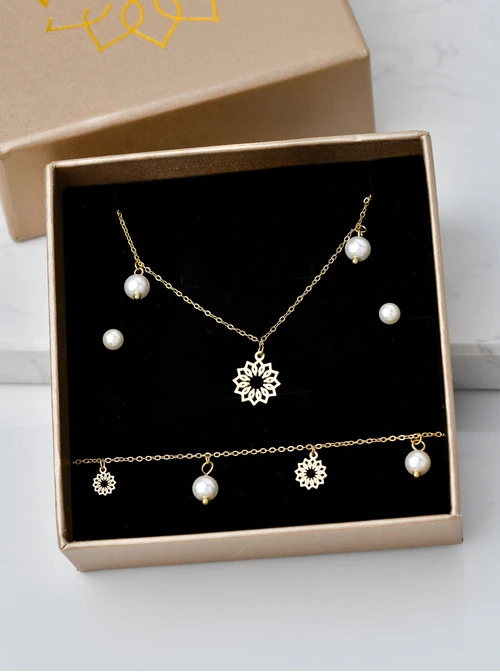 [Zestaw] Naszyjnik Rozeta Vezzi, perełki, złoty S307838Z00