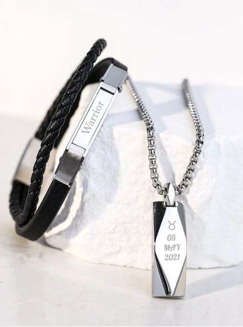 Naszyjnik męski, nieśmiertelnik, srebrny S307615S00