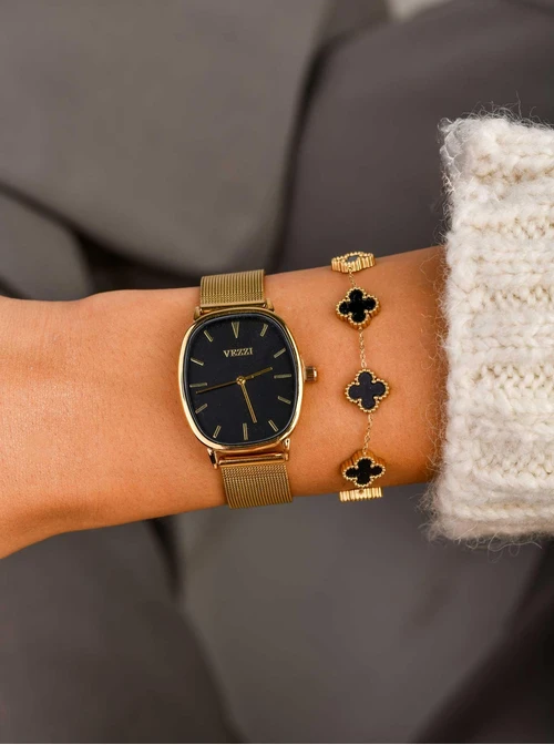 Zegarek Vezzi, czarna tarcza, złoty S506995Z00