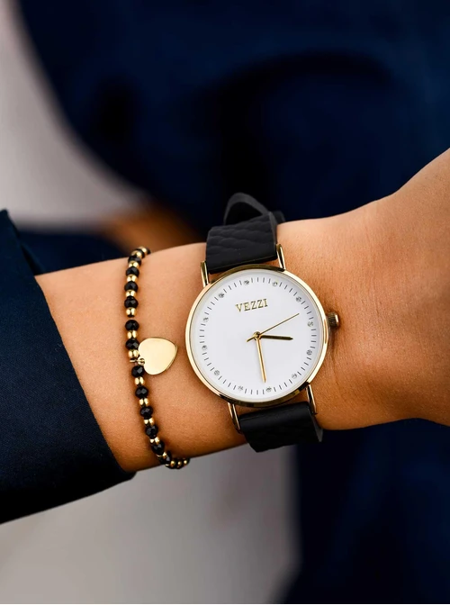 Zegarek Vezzi, kryształki, czarny, złoty B507047Z01