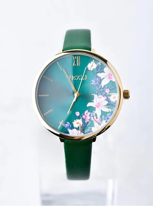 Zegarek kwiaty, zielony, złoty B507053Z05