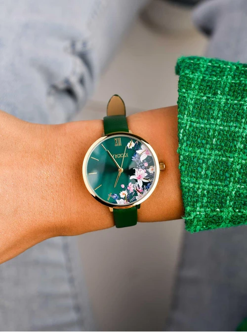 Zegarek kwiaty, zielony, złoty B507053Z05