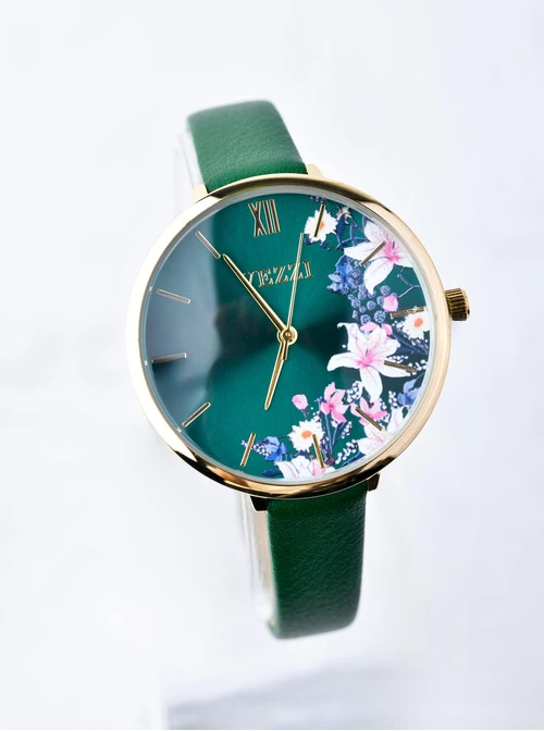 Zegarek kwiaty, zielony, złoty B507053Z05