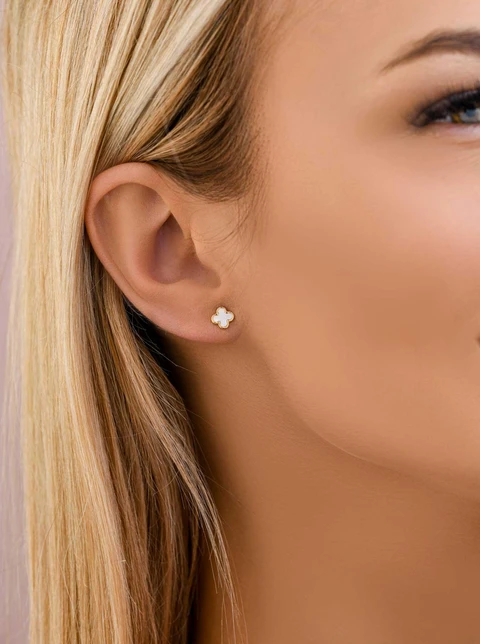 Kolczyki białe koniczynki, złoty S208163Z02