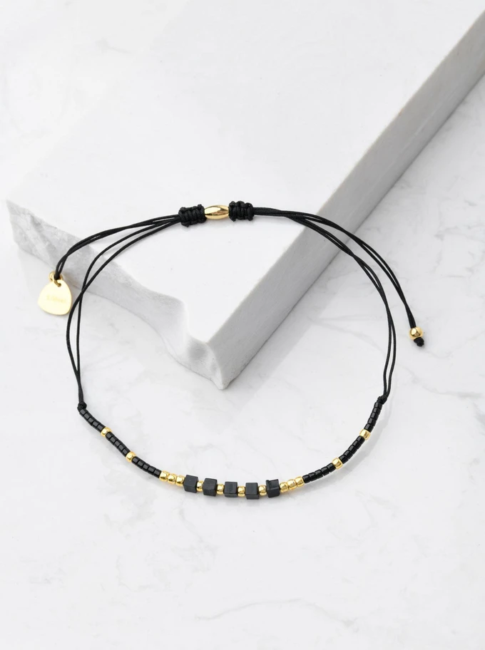 [Zestaw] Bransoletka Obsydian, czarny, złoty S105617Z00