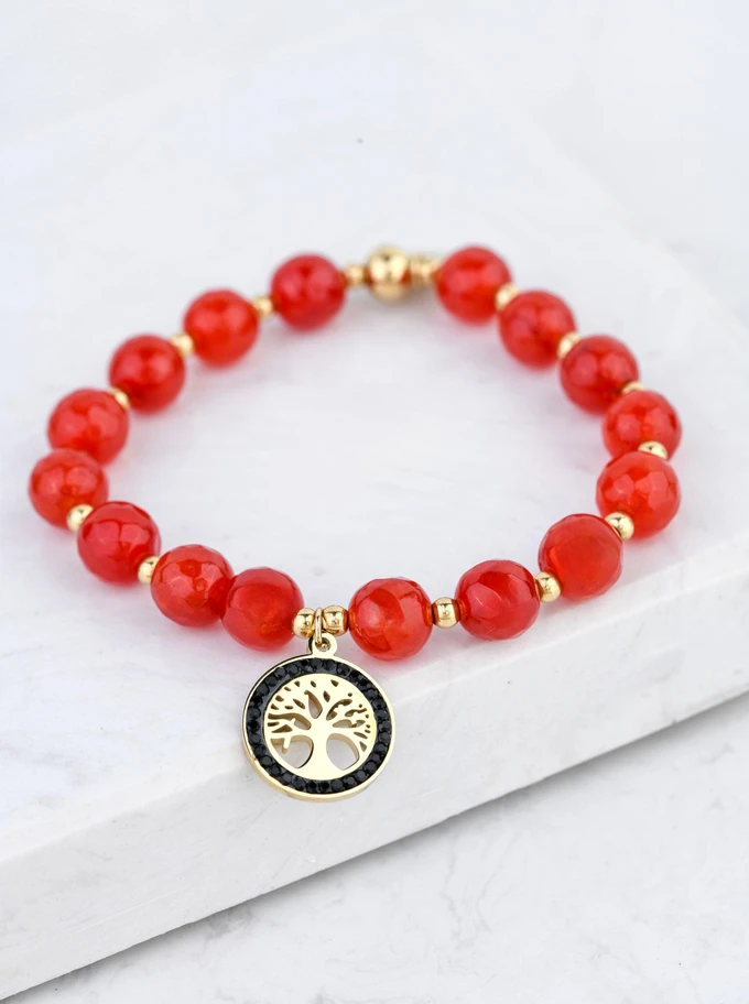 Bransoletka drzewko, Czerwony Agat, złoty S108825Z00