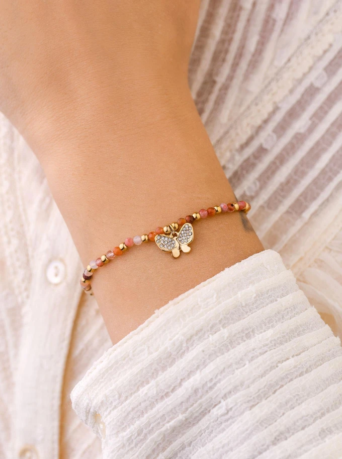 Bransoletka motylek, Agat Czerwony, stal pozłacana S108614Z00