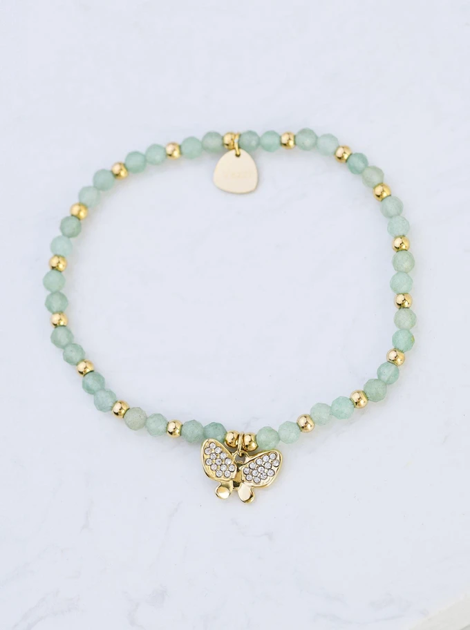 Bransoletka motylek, Awenturyn, stal pozłacana S108604Z00