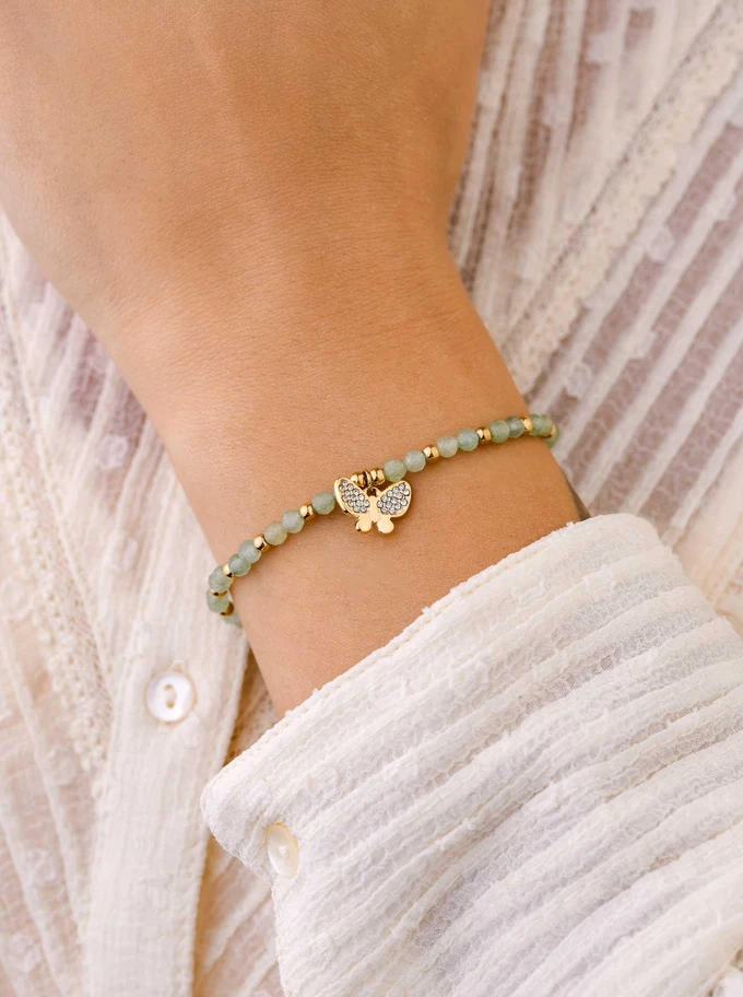 Bransoletka motylek, Awenturyn, stal pozłacana S108604Z00