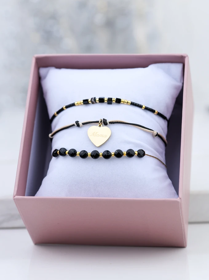 [Zestaw] Bransoletka Obsydian, czarny, złoty S105617Z00