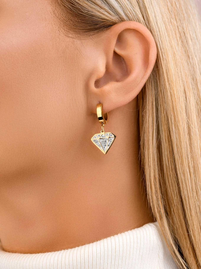 Kolczyki diamenty z kryształkami, złoty S207642Z02