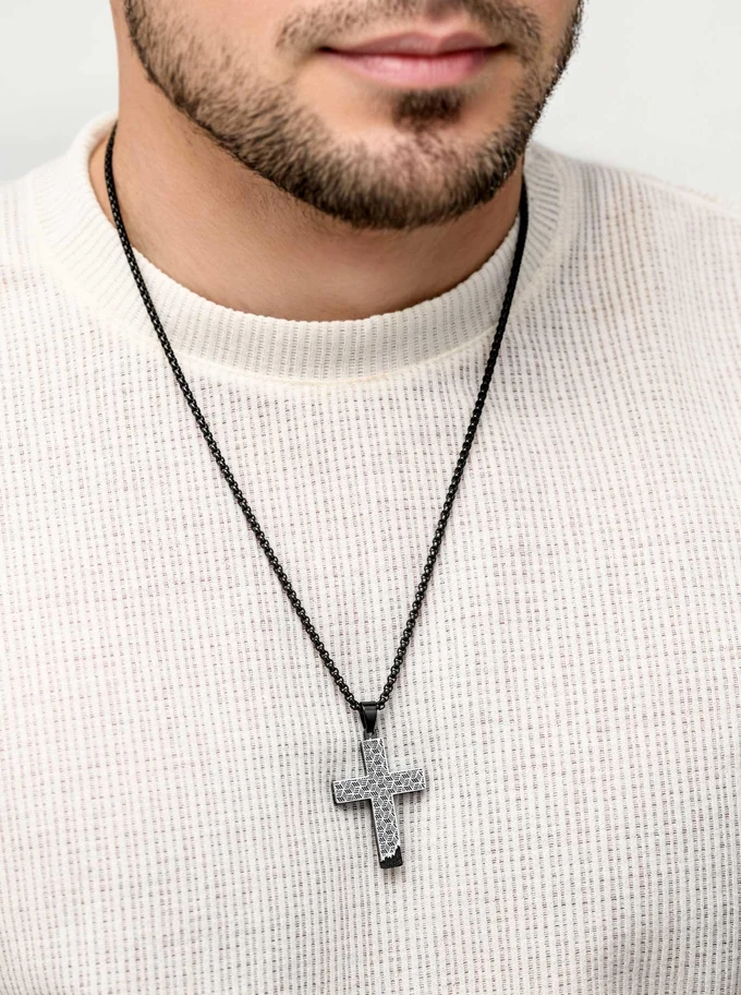 Naszyjnik męski, krzyż, czarny S307613S01