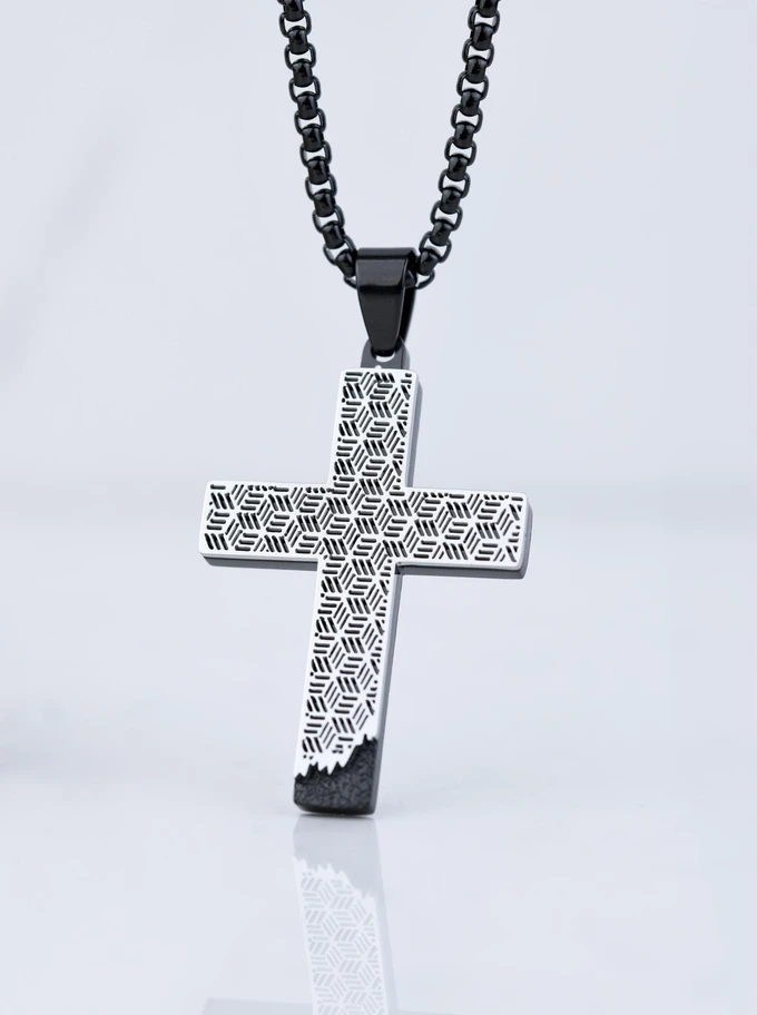 Naszyjnik męski, krzyż, czarny S307613S01