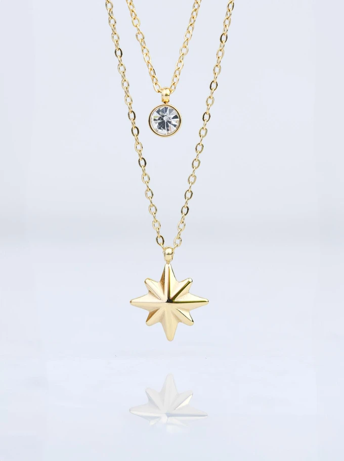 Naszyjnik podwójny, gwiazdka, kryształek, złoty S308192Z00