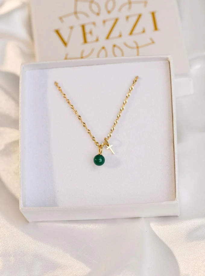 Zawieszka Agat zielony, stal pozłacana SC08059Z00-13