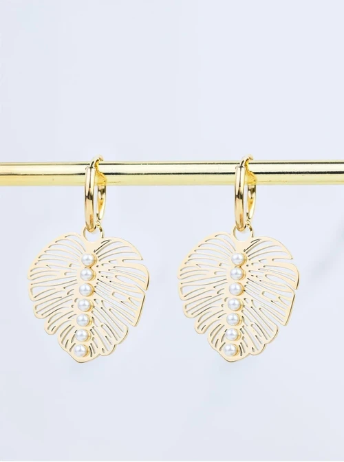 [Zestaw] Naszyjnik liść monstery, perełki, złoty S307763Z00