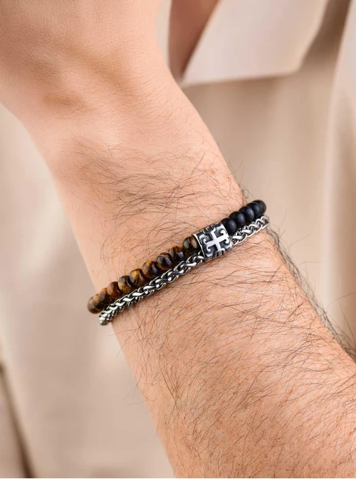 Bransoleta męska, Tygrysie Oko, srebrny S107584S00