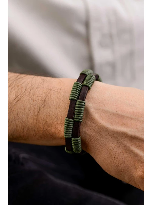 Bransoleta męska, brązowy, srebrny S107609S13