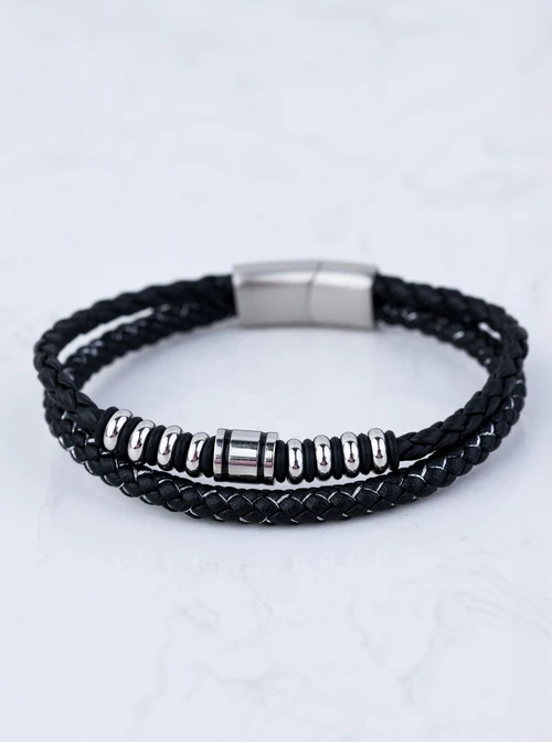 Bransoleta męska, czarny, srebrny S107525S01