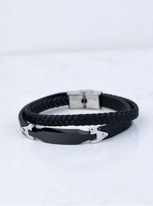 Bransoleta męska, czarny, srebrny S107531S01