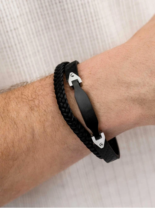 Bransoleta męska, czarny, srebrny S107531S01