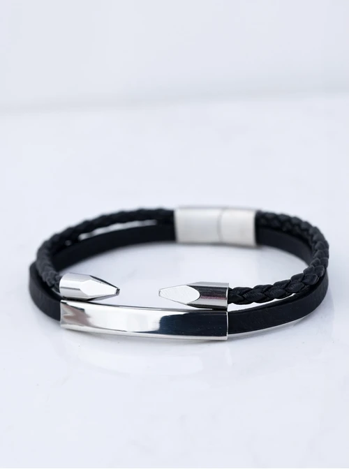 Bransoleta męska, czarny, srebrny S107554S01