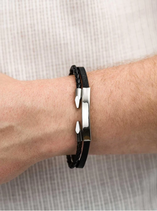 Bransoleta męska, czarny, srebrny S107554S01