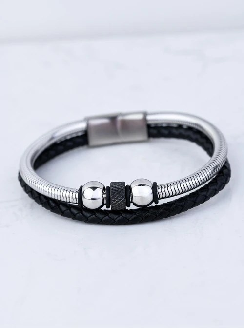 Bransoleta męska, czarny, srebrny S107562S01
