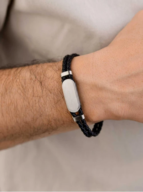 Bransoleta męska, czarny, srebrny S107576S01