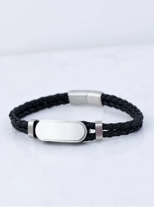 Bransoleta męska, czarny, srebrny S107576S01