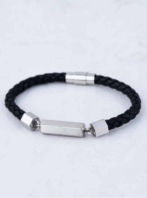 Bransoleta męska, czarny, srebrny S107599S01