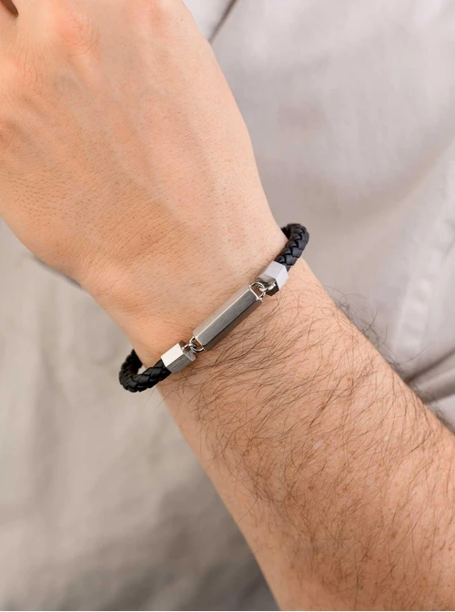 Bransoleta męska, czarny, srebrny S107599S01