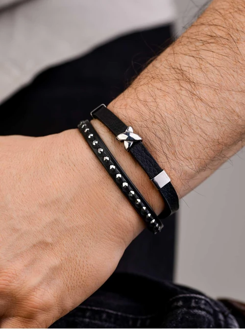 Bransoleta męska, czarny, srebrny S107605S01