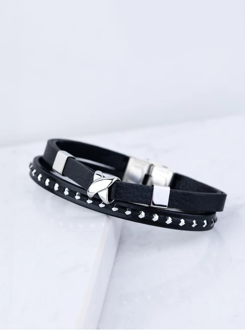 Bransoleta męska, czarny, srebrny S107605S01