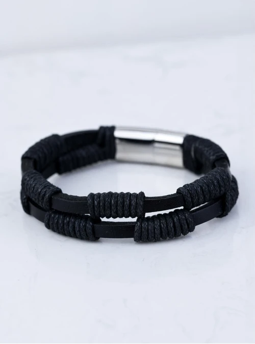 Bransoleta męska, czarny, srebrny S107608S01