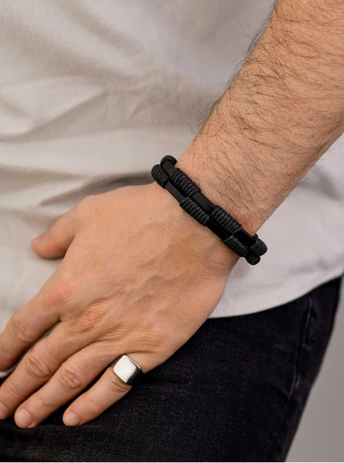 Bransoleta męska, czarny, srebrny S107608S01