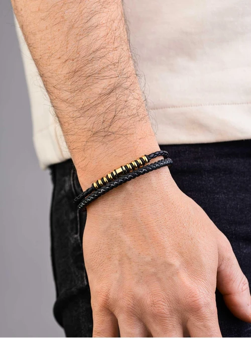Bransoleta męska, czarny, złoty S107527Z01
