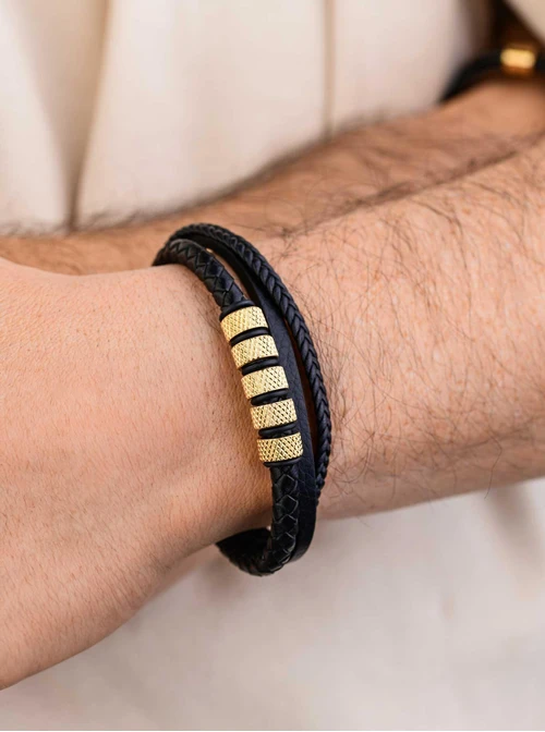 Bransoleta męska, czarny, złoty S107544Z01