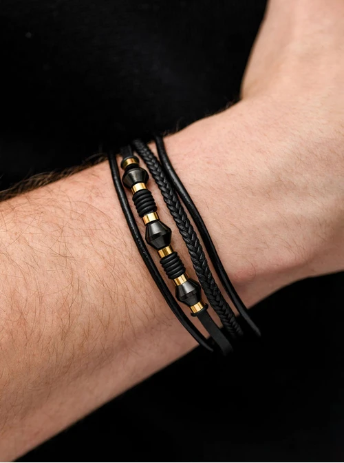 Bransoleta męska, czarny, złoty S107548Z01