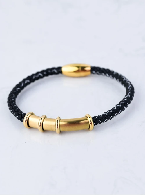 Bransoleta męska, czarny, złoty S107572Z01