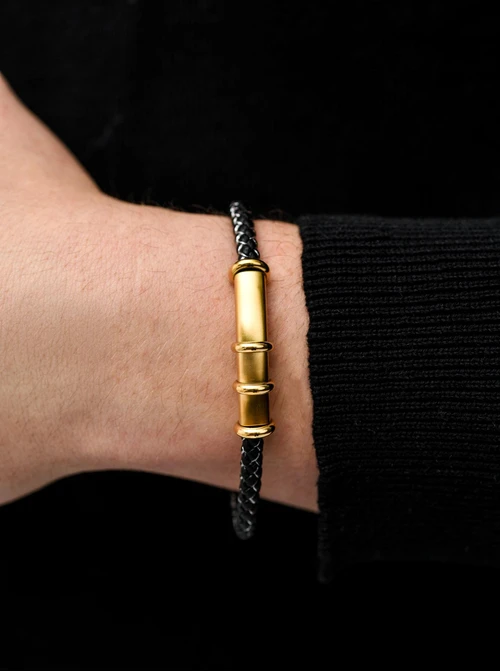 Bransoleta męska, czarny, złoty S107572Z01